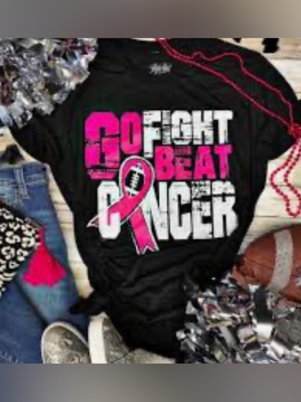 Women’s Black "Go Fight Beat Cancer" Short Sleeve Tee
